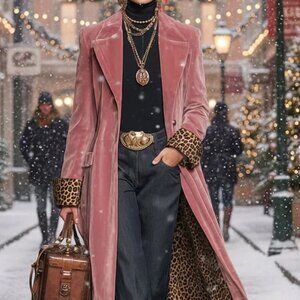 Lapel single-breasted Long Velvet Trench Coat